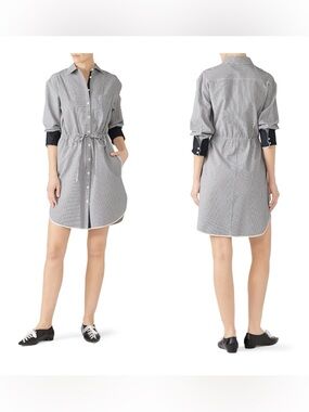 Jason Wu Size 10 Gray & White Stripe Cotton Seersucker Button Down Shirt Dress